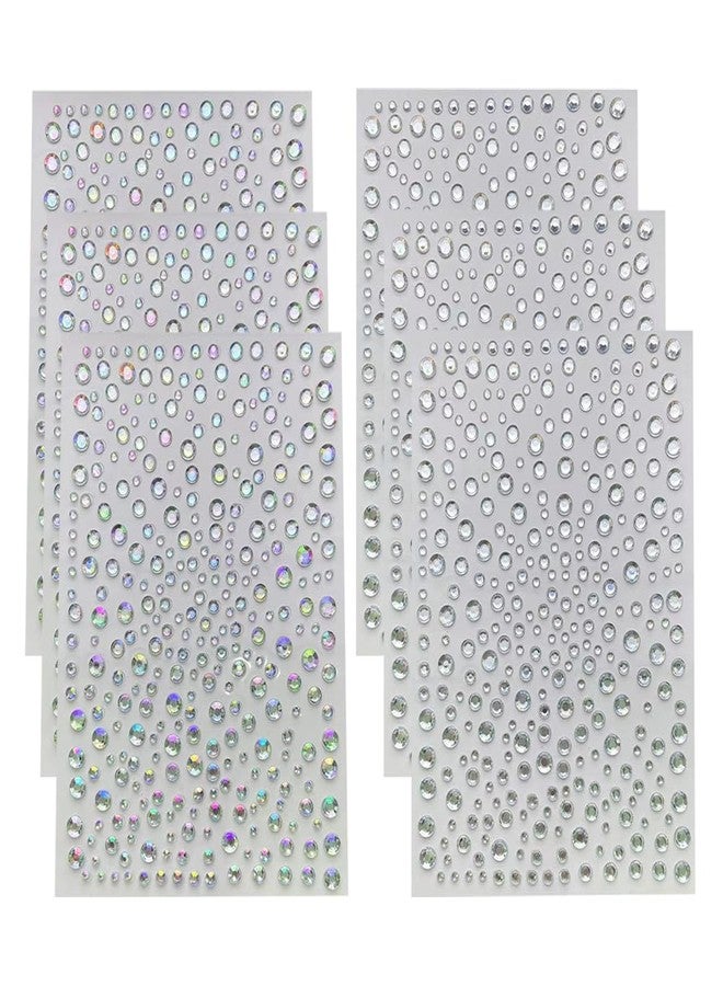 ccHuDE 6 Sheets Self Adhesive Face Gems Makeup Rhinestones Stickers Stick on Face Jewels Eye Hair Body Gems Bling Sticky Gems for Festival Crafts Nail Decorations Clear ab - Image 1